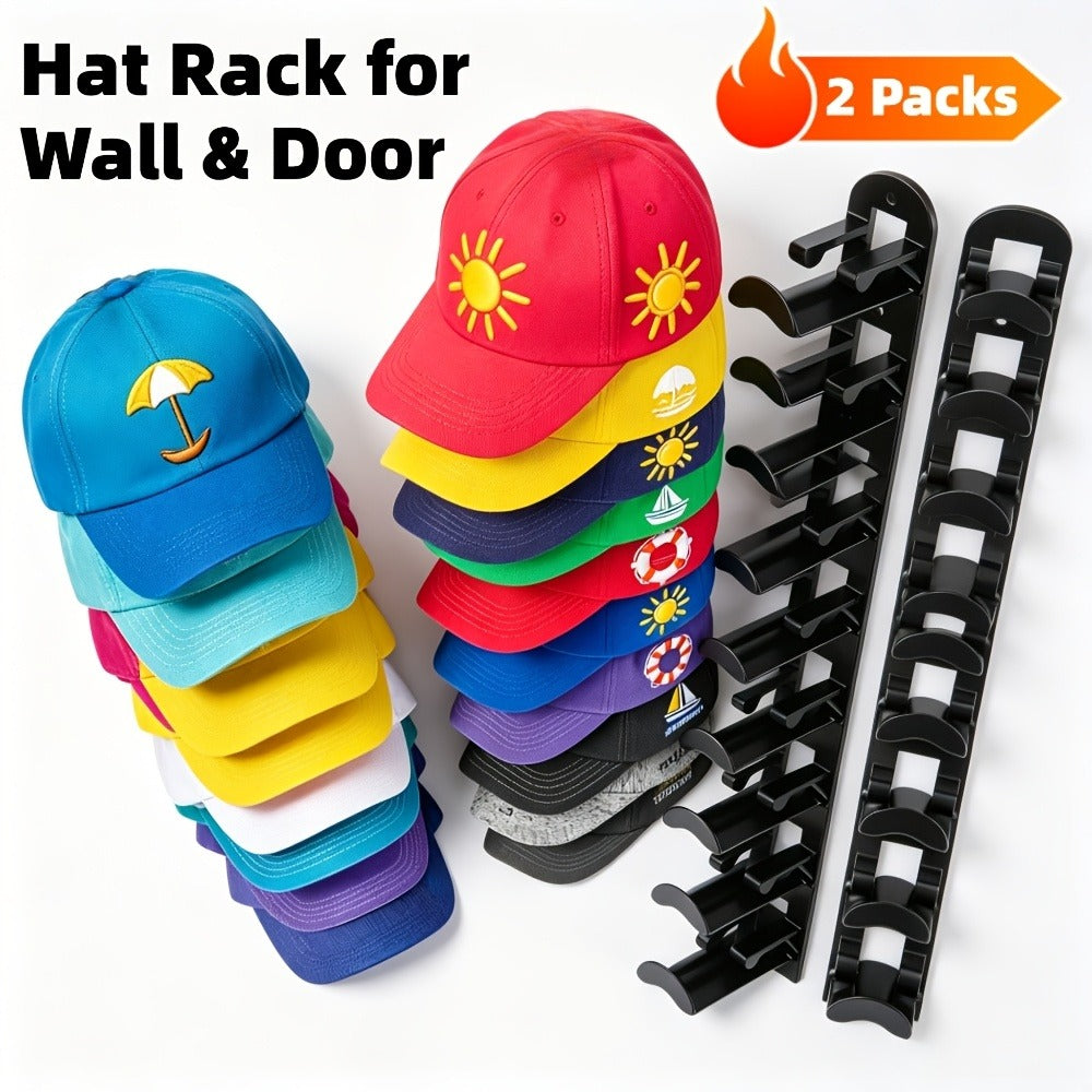 Wall Mounted Hat Rack for Baseball Caps ¨C Adhesive or Drill Mount, Holds 20 Hats, Multilayer Storage, 2pcs