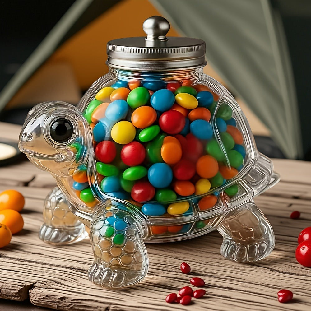 Glass Cookie Jar with Lock Lid High Borosilicate | Airtight Candy Snack Dessert Storage Container | Reusable Kitchen Canister Gift for Animal Lovers Sea Turtle Owl