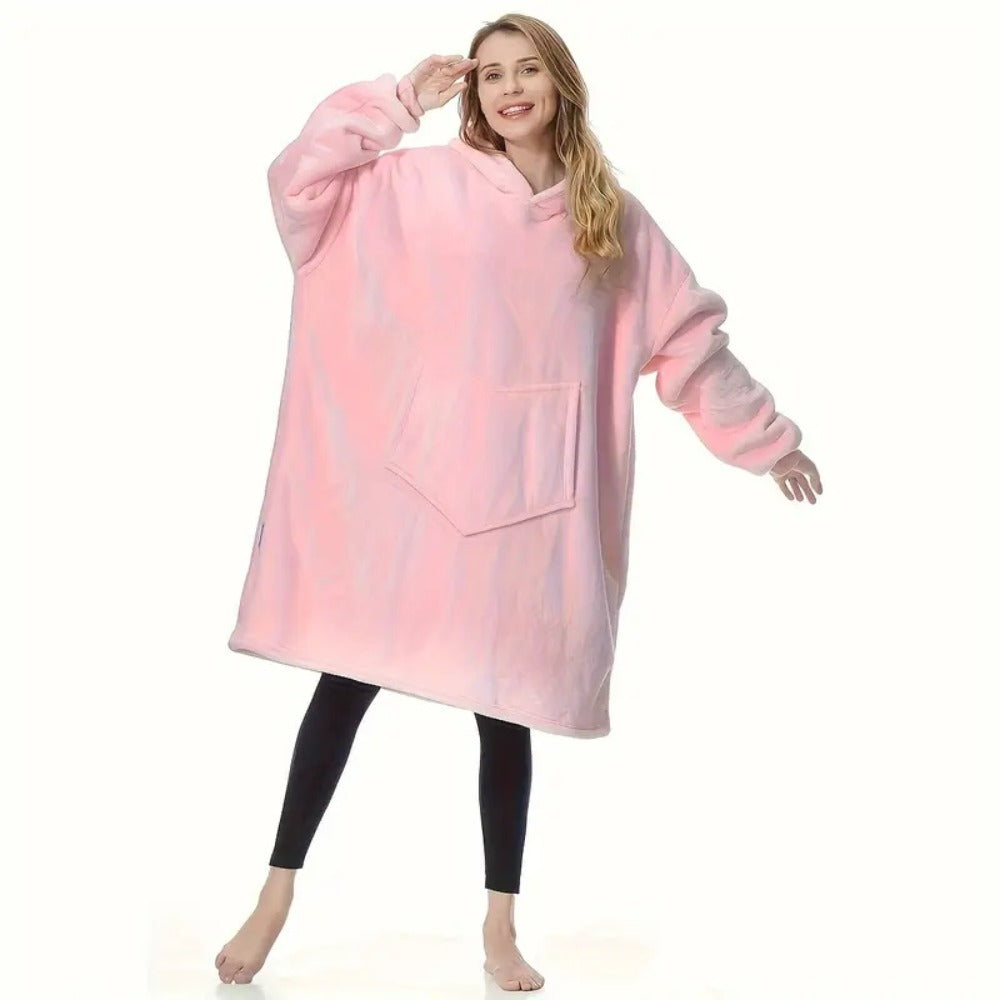 Wearable Hooded Blanket ¨C Reversible Oversized Sherpa Throw with Kangaroo Pocket & Socks, Machine Washable, Christmas Gift, 4 Styles