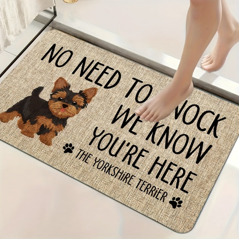 Yorkshire Terrier Floor Mat Non-Slip Polyester Rug | Linen Texture Entryway Kitchen Doormat, Unique Dog Lover Gift