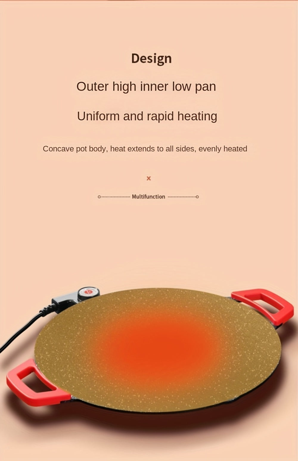 Korean BBQ Grill Pan ¨C Round Non-Stick Multi-Functional Electric Grill Pan with Red Handle & Adjustable Settings, Home & Outdoor BBQ Pot for Family Gatherings, Available in 14.17¡± & 15.75¡±