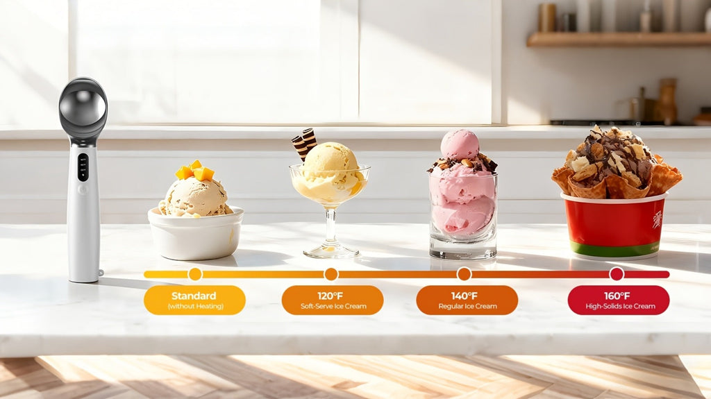 Electric Heated Ice Cream Scoop USB-C Rechargeable with 3 Temperature Settings 120¡ãF 140¡ãF 160¡ãF IPX7 Waterproof Ergonomic Handle Gift for Ice Cream Lovers