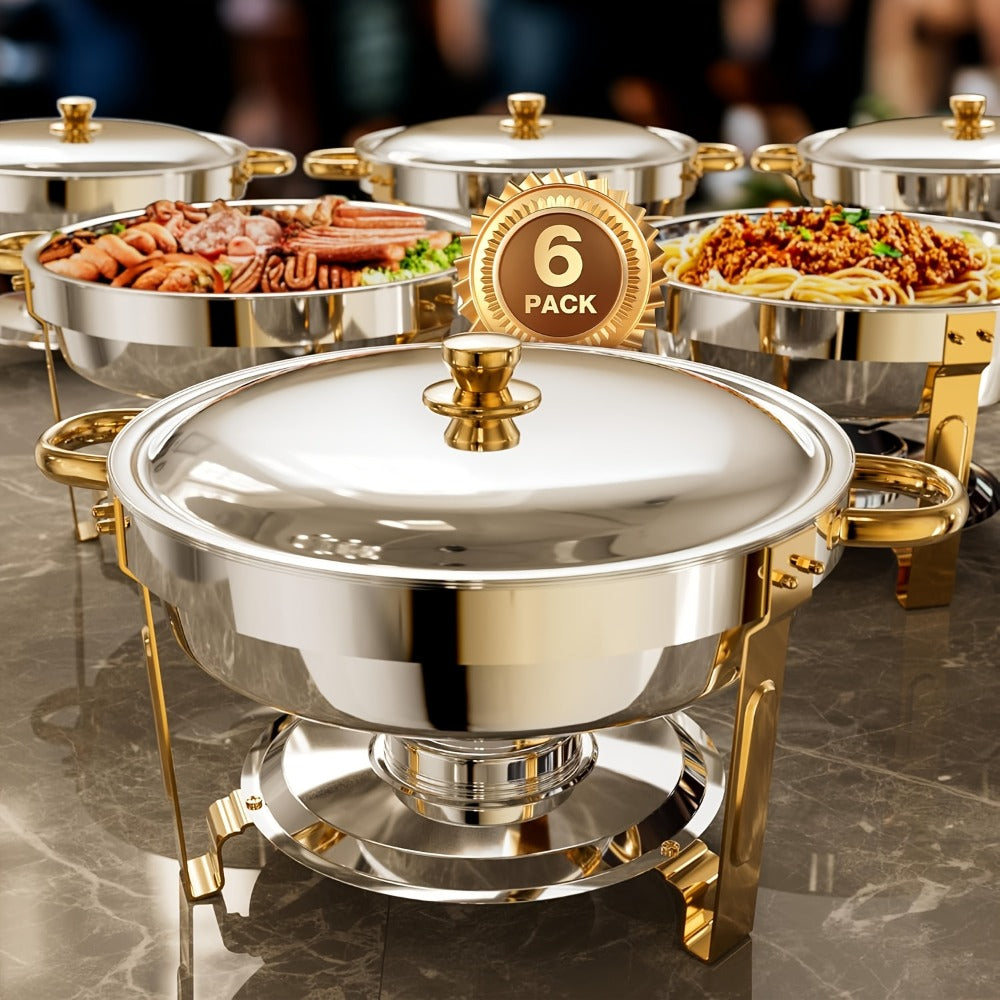 Chafing Dish Buffet Set Stainless Steel Food Warmer 6QT Round Chafer for Catering Events Parties Weddings Banquets, Silver & Gold, 1/2/4/6 Pack Options