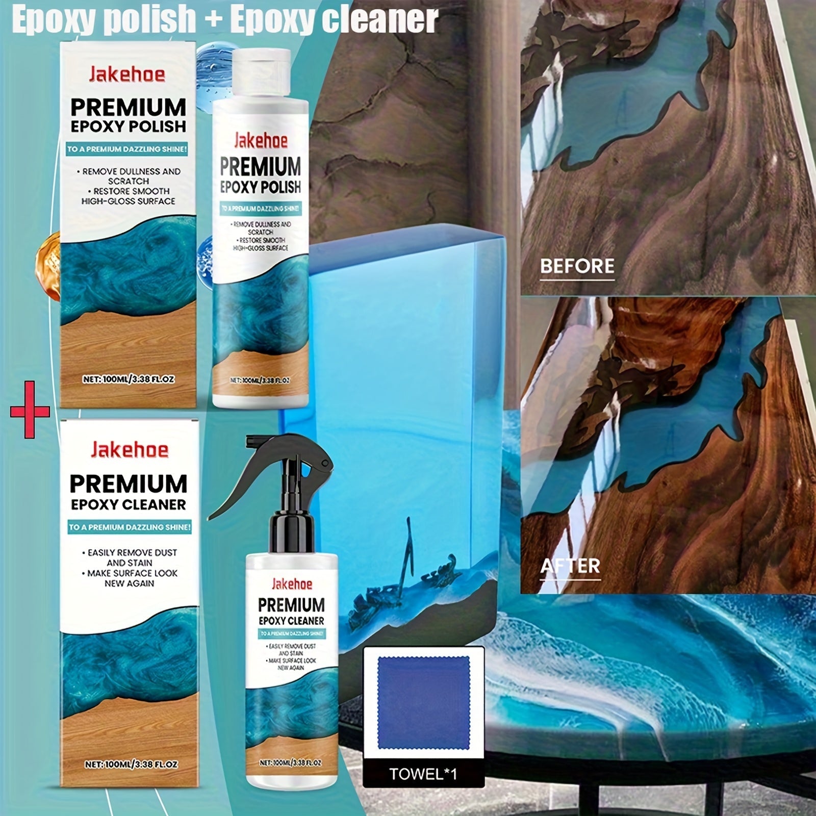 Epoxy Resin Polish & Cleaner 2pcs - Scratch Remover, High Gloss Restorer for Epoxy Surfaces