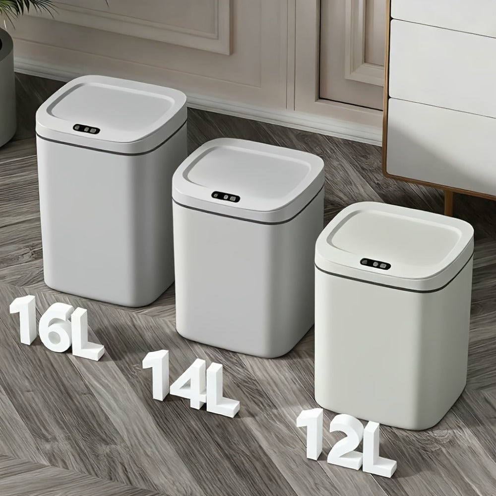 Motion-Activated Touchless Trash Can with Lid ¨C Smart Sensor Waste Bin for Kitchen, Bathroom, Office & Home, Minimalist Rectangular Design, Battery Powered, 3-4 Gallon