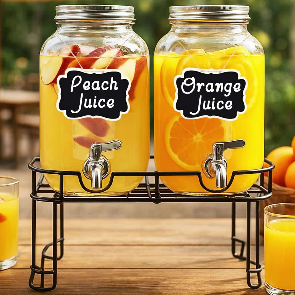 Glass Drink Dispenser with Fruit Infuser, Ice Cylinder & Stainless Steel Spigot ¨C 1 Gallon Beverage Dispenser with Stand for Parties, Weddings, BBQ & Lemonade