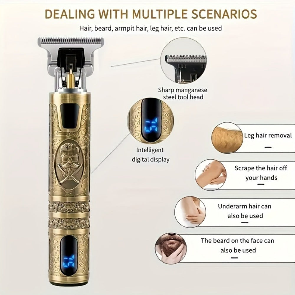 Professional Hair Clipper with LCD Display Vintage Oil Head Fade & Carving Hair Cutting Machine - Precision Trimming for Barbers & Home Use, Unique Dragon & Buddha Head Designs, Rechargeable