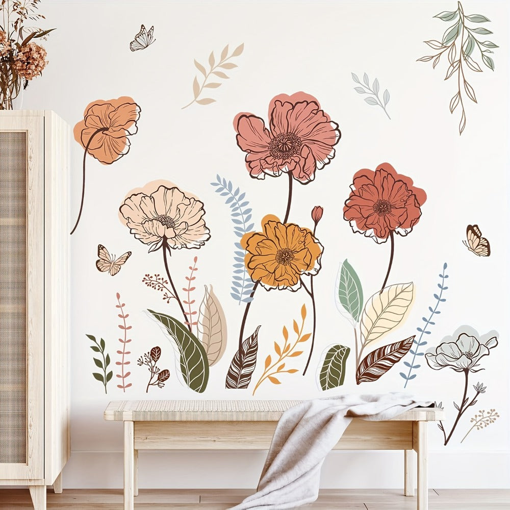 Bohemian Floral Wall Decals Self-Adhesive Wildflower Stickers for Living Room Bedroom TV Wall Art Decor ¨C Flowers & Fruits Peel and Stick Removable Wall Stickers Home Decoration