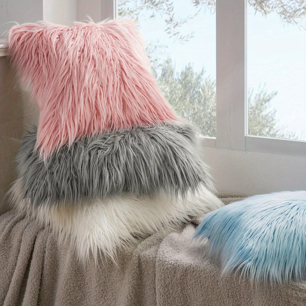 Faux Fur Throw Pillow Covers Pack of 2 ¨C Luxury Soft Fluffy Decorative Cushion Covers for Couch Bed Sofa, Pet Friendly, Zipper Closure