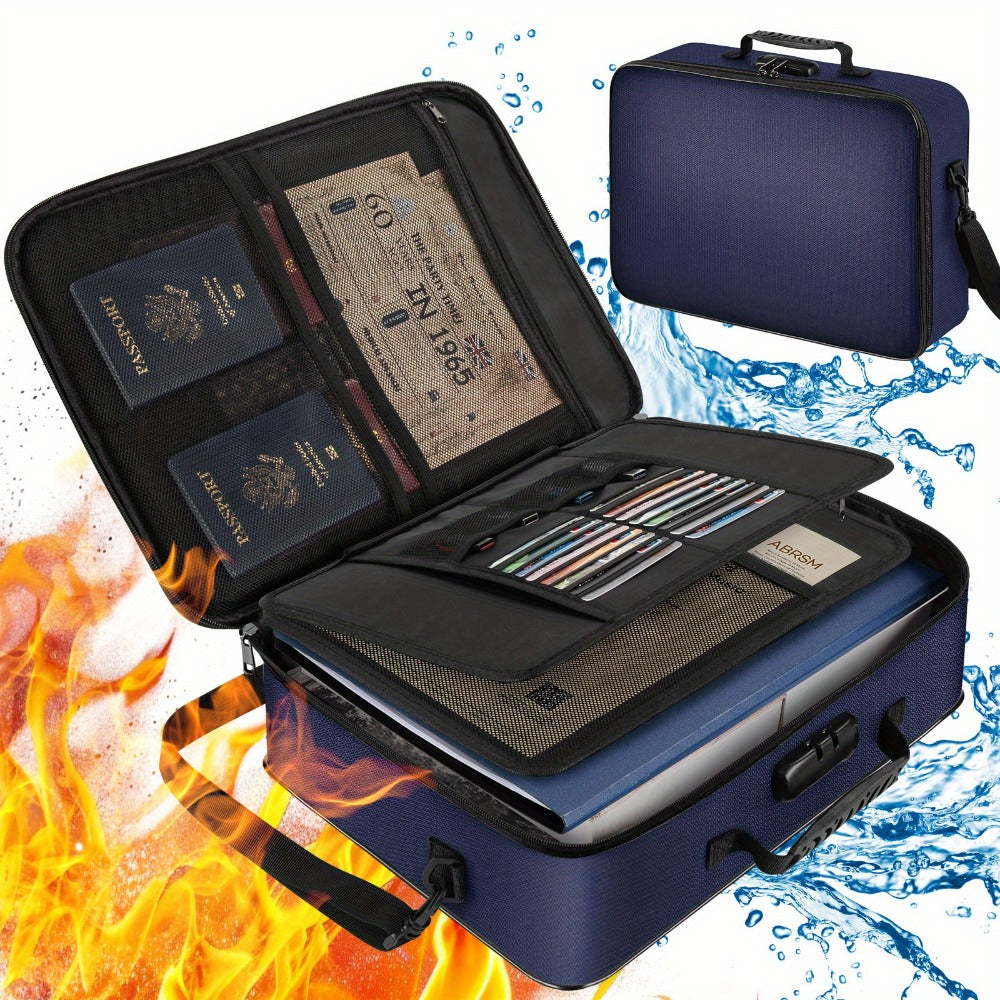 Fireproof Document Bag with Combination Lock - 17x11.8x5 Inch Waterproof File Organizer, 2000¡ãF Fireproof, Multi-Layer Storage for Passport Cash Laptop, 3 Carry Methods, for Travel Home Office, Black/Pink/Blue