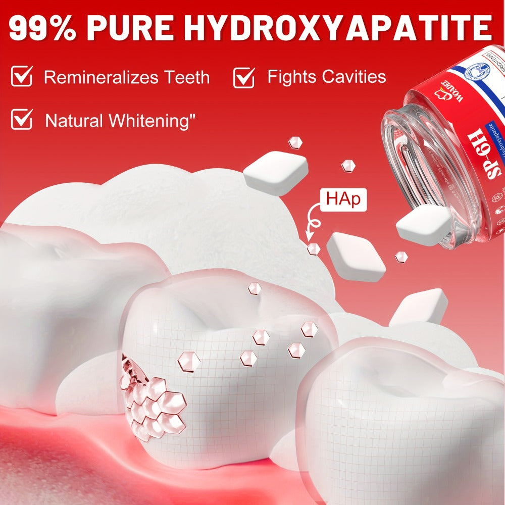 Toothpaste Tablets Hydroxyapatite Fluoride Free - 62 Count Chewable Solid Toothpaste, Deep Cleaning, Peppermint Fresh Breath, Portable Travel Size, Natural Dental Care Tabs
