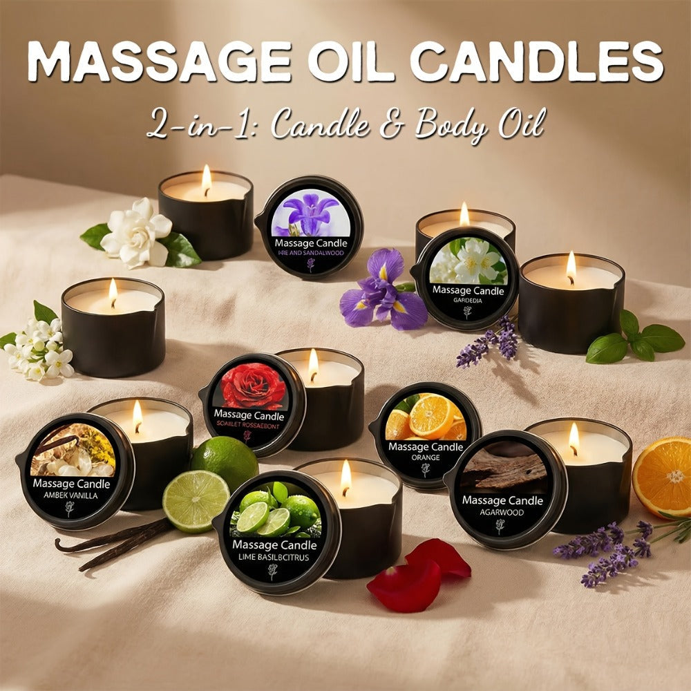 Luxury Soy Wax Candle 2-in-1 Massage Body Oil Essential Oil 20+ Scents 1pc 2pcs 6pcs Warm Moisturizing Lotion Spa Nail Salon Wedding Valentine Christmas Gift