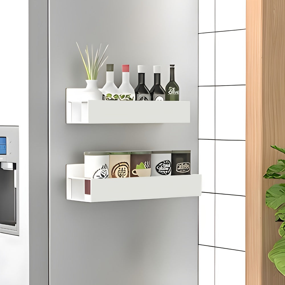Magnetic Storage Box Organizer for Refrigerator, Washing Machine & Coffee Machine ¨C Strong Magnetic Adsorption No-Drill Spice Rack & Kitchen Organizer, Stylish Household Storage (Black/White, 2/4pcs)