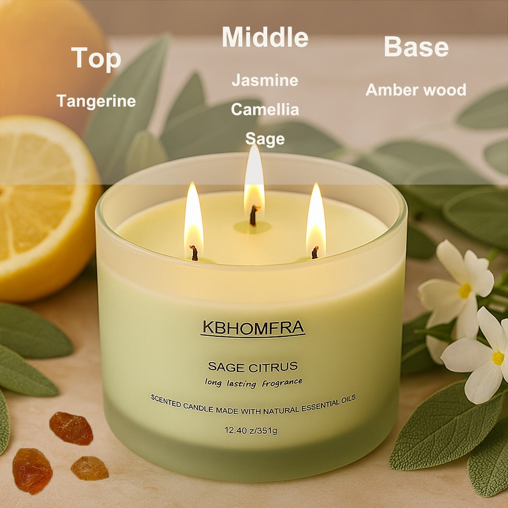 Scented Candles 3-Wick Large Soy Wax Candle 12.4oz - 70 Hour Burn Time, Natural Soy Blend & Beeswax, Luxury Gift Box, 6 Scents: Vanilla Coconut, Lemon Lavender, Jasmine, Citrus Sage, Pink Sands, Gardenia