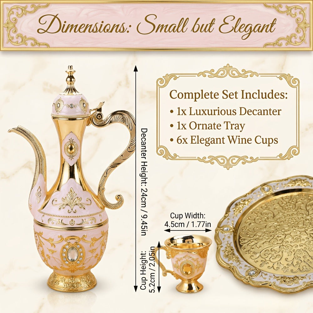 Vintage Turkish Coffee Tea Set ¨C Zinc Alloy Teapot, 6 Cups & Tray | European Style Luxury Gift Set for Tea, Coffee & Cappuccino