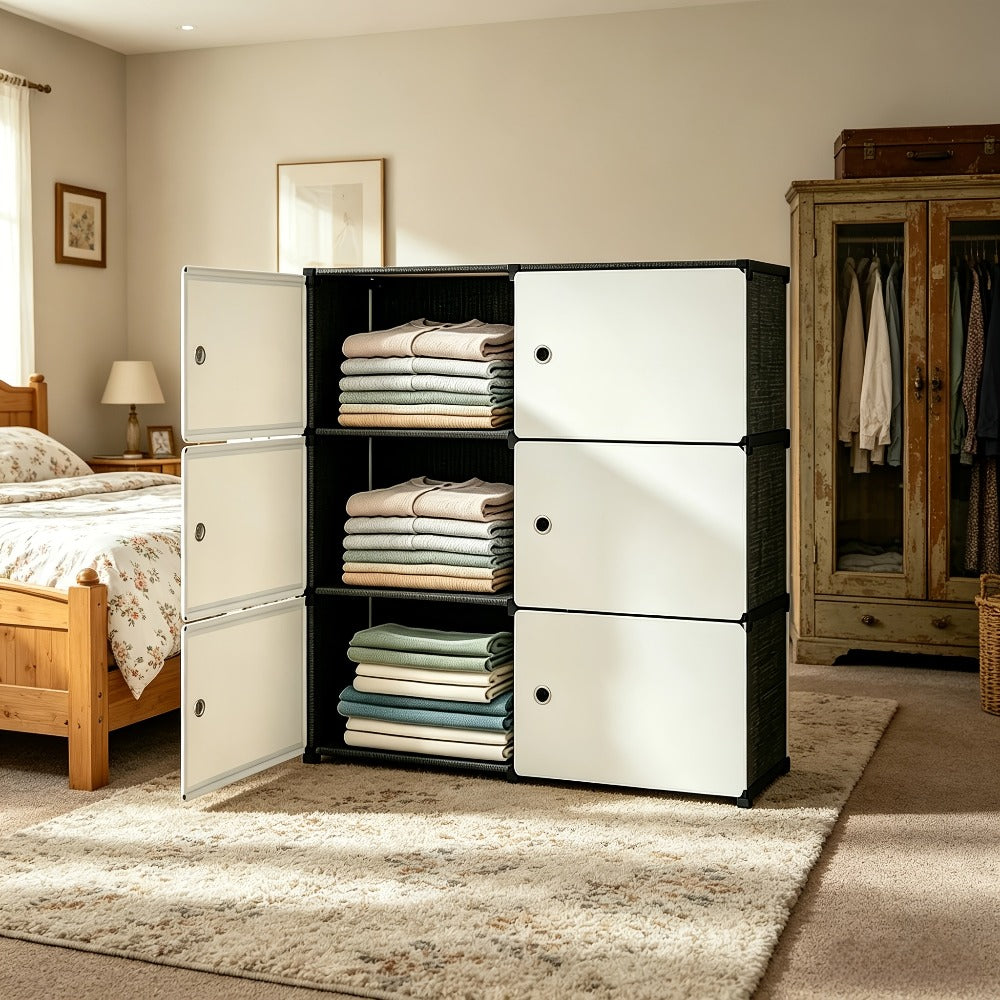 Modular Storage Cabinet with Magnetic Door, 3-Tier & 4-Tier Closet Organizer, Large Capacity Wardrobe Storage Unit, Dust-Proof Odor-Free Stackable Shelves, Easy Assembly for Bedroom Dorm Apartment Living Room