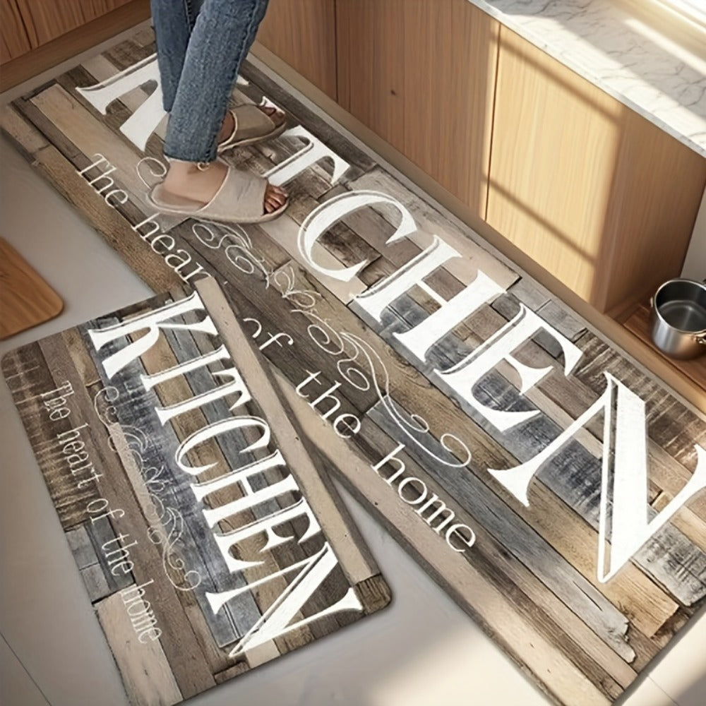 Kitchen Rug Non-Slip Washable Wood Grain Farmhouse Floor Mat Durable Polyester Anti-Fatigue Kitchen Mat for Kitchen Hallway Bathroom Laundry Room Home Decor Multiple Sizes Black White