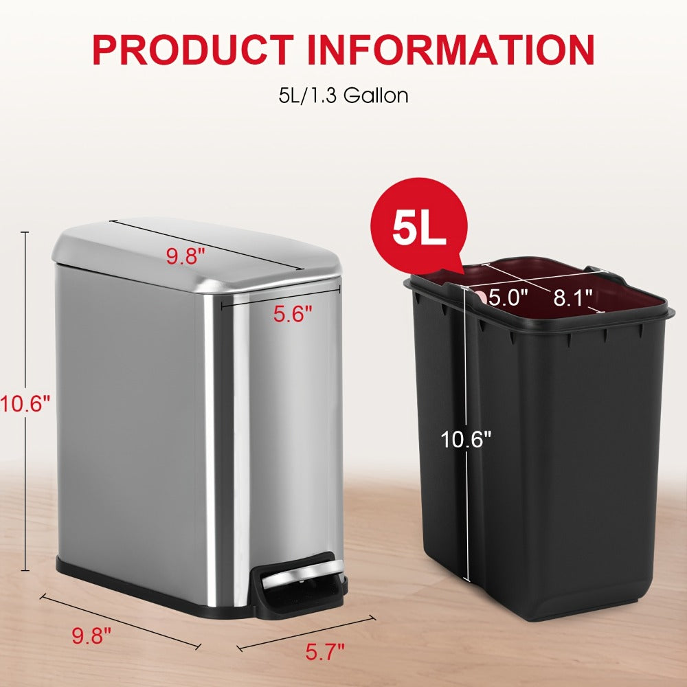 Stainless Steel Trash Can with Pedal & Removable Inner Bucket Fingerprint-Proof Kitchen Garbage Can with Hinged Lid ¨C 5L / 30L / 50L / 13 Gallon for Kitchen, Home & Office