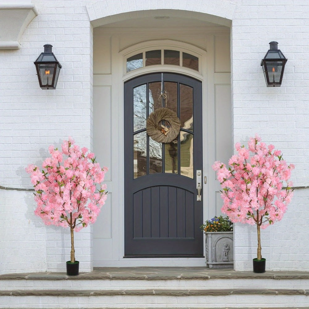 Artificial Cherry Blossom Tree 6ft Tall Faux Pink Silk Flower Tree with Moss Pot for Home Office Living Room Indoor Decor