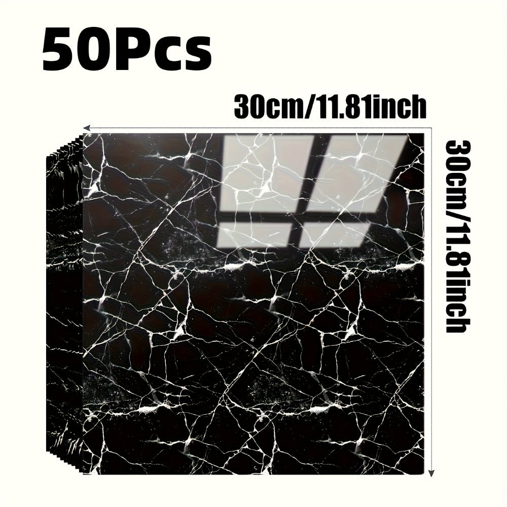 Peel and Stick Wall Tile Stickers Marble Pattern Self-Adhesive Waterproof Glossy Wallpaper 50/100Pcs for Kitchen Bathroom Living Room Home Decor