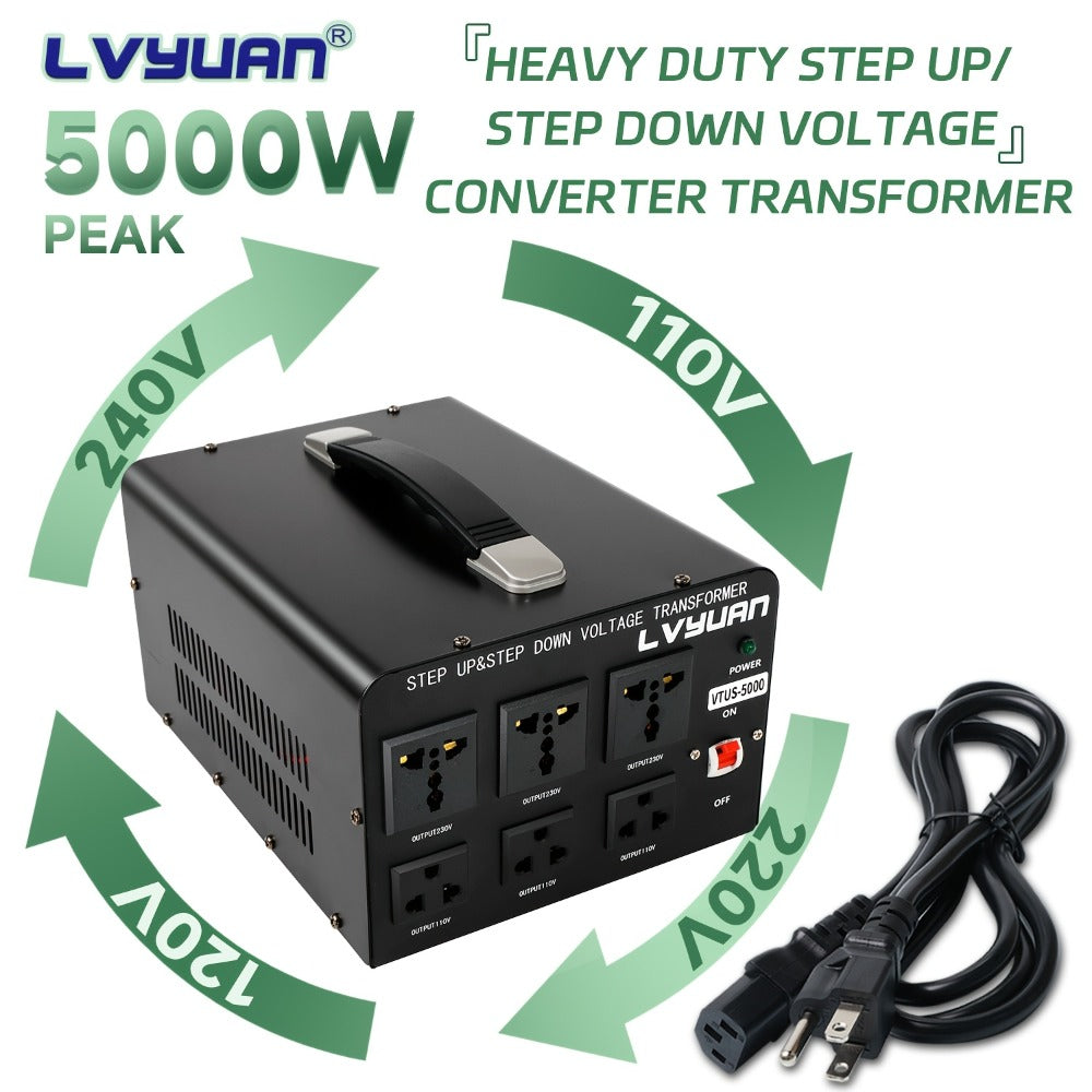 Heavy-Duty Voltage Converter Transformer 800W Continuous 5000W Peak - Step Up Step Down 110V to 220V, Aluminum Alloy Housing, Overload Indicator, Safety Protection, Black & White Options