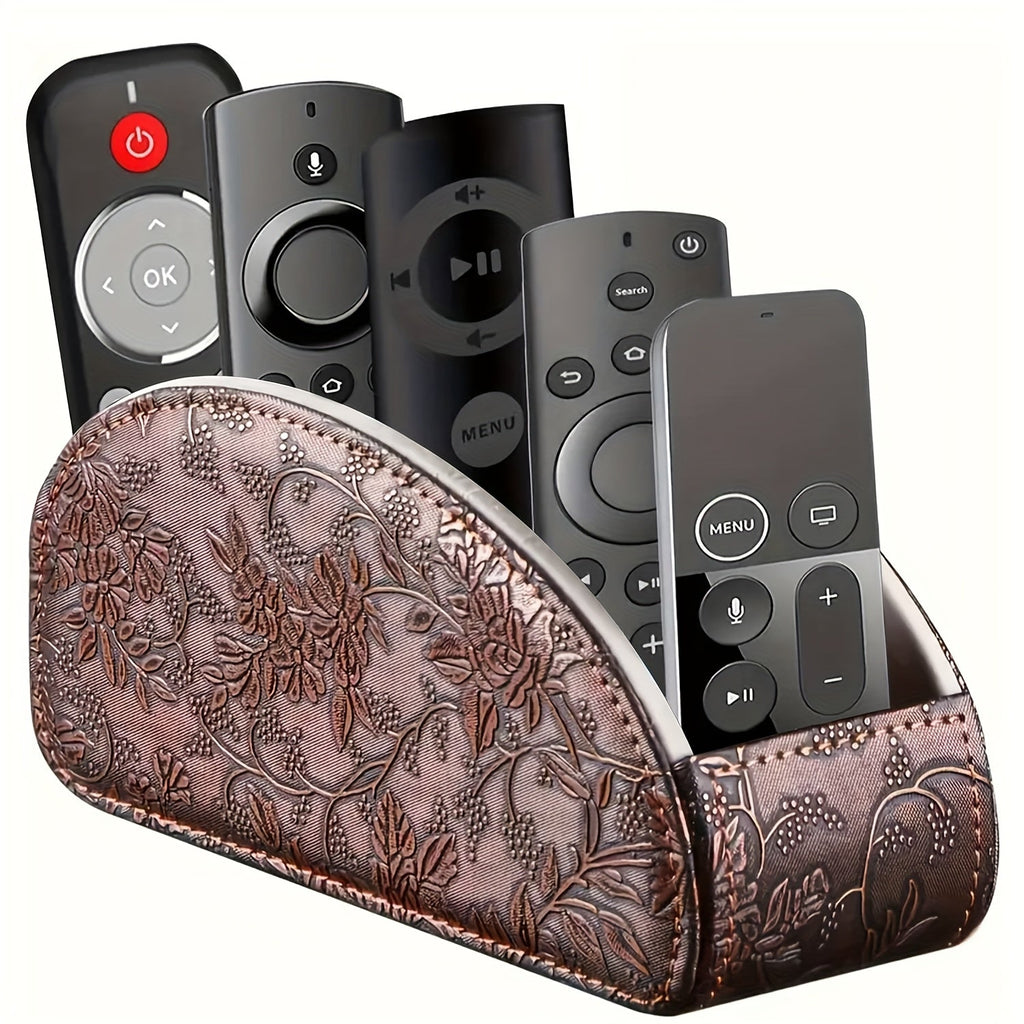 Faux Leather Desktop Organizer 5 Compartments ¨C Multifunctional Remote Control Holder Caddy, Pen Holder Storage Box for Remote Controls, Pens, Eyeglasses, Makeup Brushes & Office Stationery, 10 Styles