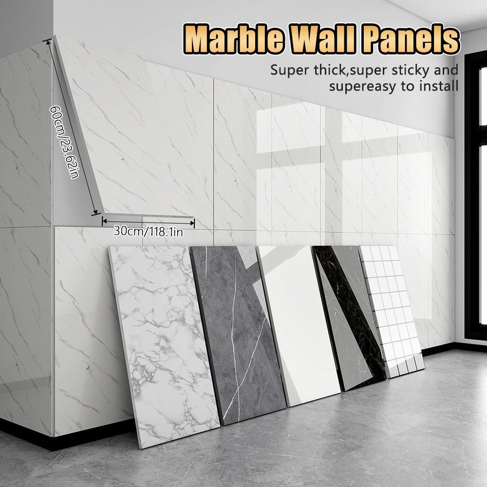 Marble Peel and Stick Wall Panels Self-Adhesive 3D Decorative Tiles - Glossy Marble Sheets for Bathroom Kitchen Living Room - Removable Vinyl Planks White Grey Black Imitation Stone DIY Home Decor