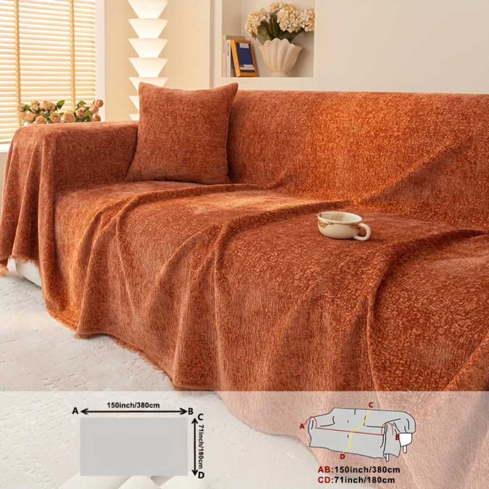 Chenille Sofa Cover with Fringe 300GSM - Super Soft Pet Friendly Solid Couch Slipcover for Single 2 4 Seater Living Room Decoration, 4 Colors