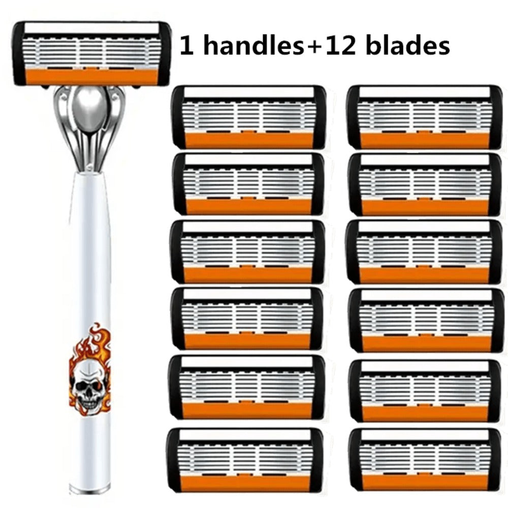 Men's Safety Razor with Replacement Blades - Anti-Slip Stainless Steel Handle Shaver for Beard & Sideburns, Classic Style Wet Shaving Razor, Multiple Blade Bundle Options