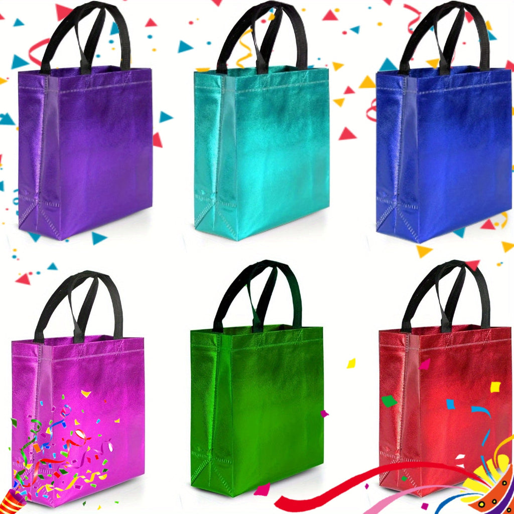 Gift Bags 12 Pack Mixed Colors Glossy Shiny Reusable Gift Bags with Handles for Birthday Party Favor Goodie Bags Wedding Baby Shower 8x10x4 Inch