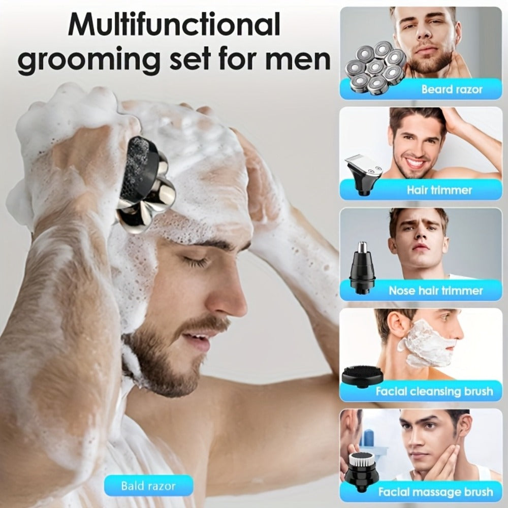 Electric Shaver 8-Blade 5-in-1 ¨C IPX7 Waterproof USB-C Rechargeable Multi-Function Grooming Kit with Nose Hair Trimmer & Facial Brush, Fully Washable, 8D Replacement Blade Available