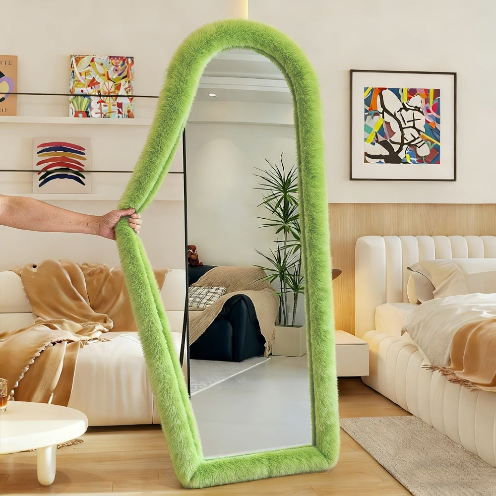 Full Length Floor Mirror Cover Fluffy Stretchable 64¡±x21¡± - Soft Non-Slip Irregular Shape Bedroom Dressing Room Mirror Sleeve 6 Colors