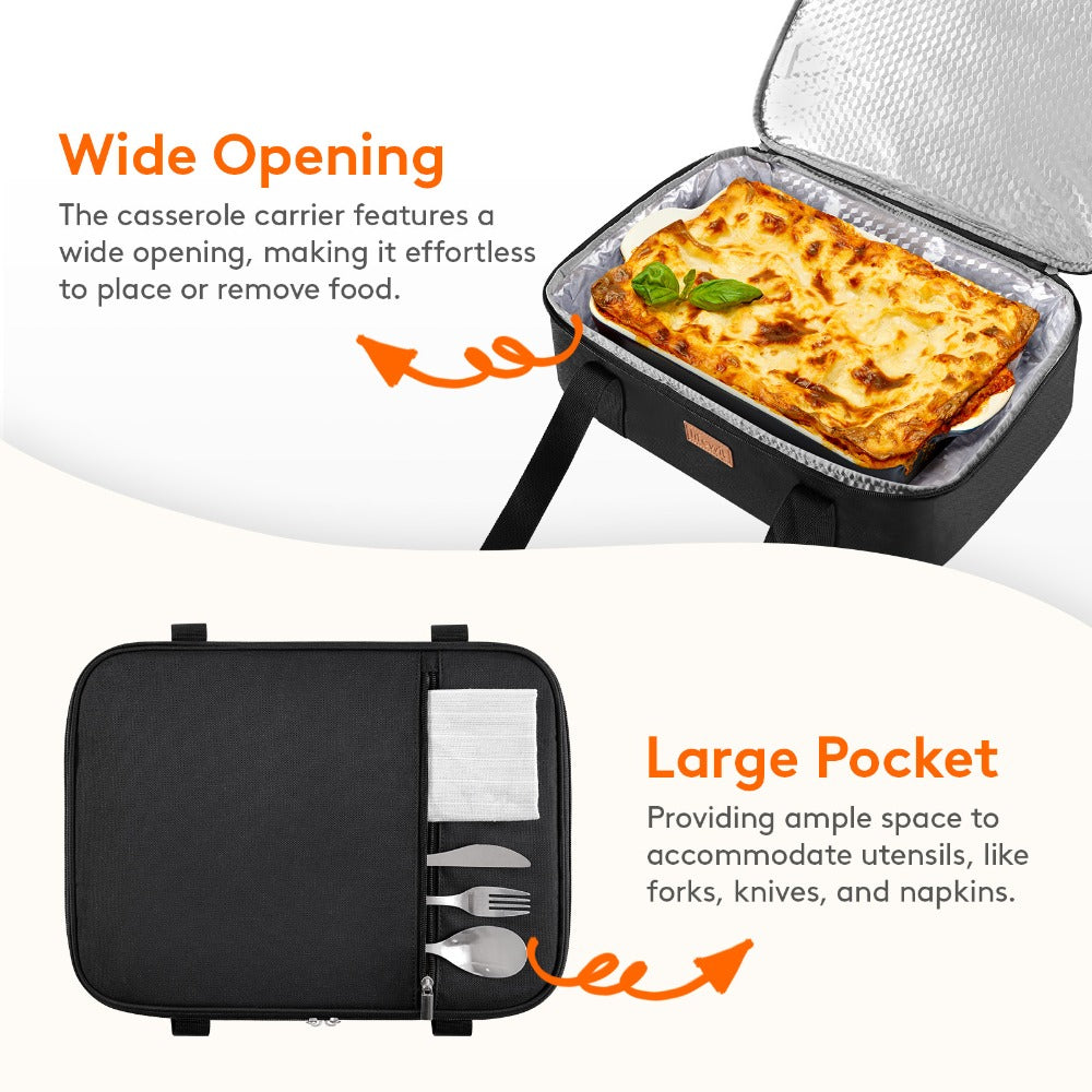 Insulated Casserole Carrier for Hot or Cold Food - Casserole Dish Carrying Case with Leak Proof Aluminum Foil Lining Fits 9x13 Baking Dish, Portable Food Warmer Bag for Potluck Picnic Cookout and Party, Single or Double Decker in 5 Colors