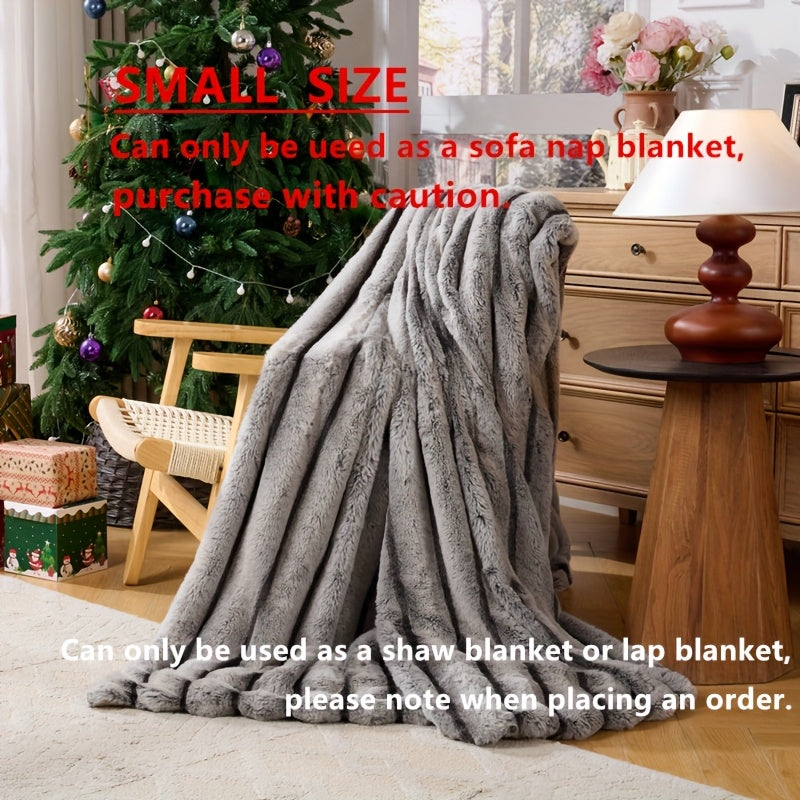 Double-Layer Faux Rabbit Fleece Blanket ¨C 450-500gsm Thickened Soft Warm Throw for Bed, Couch & Travel, All Season, 3 Colors, 5 Sizes