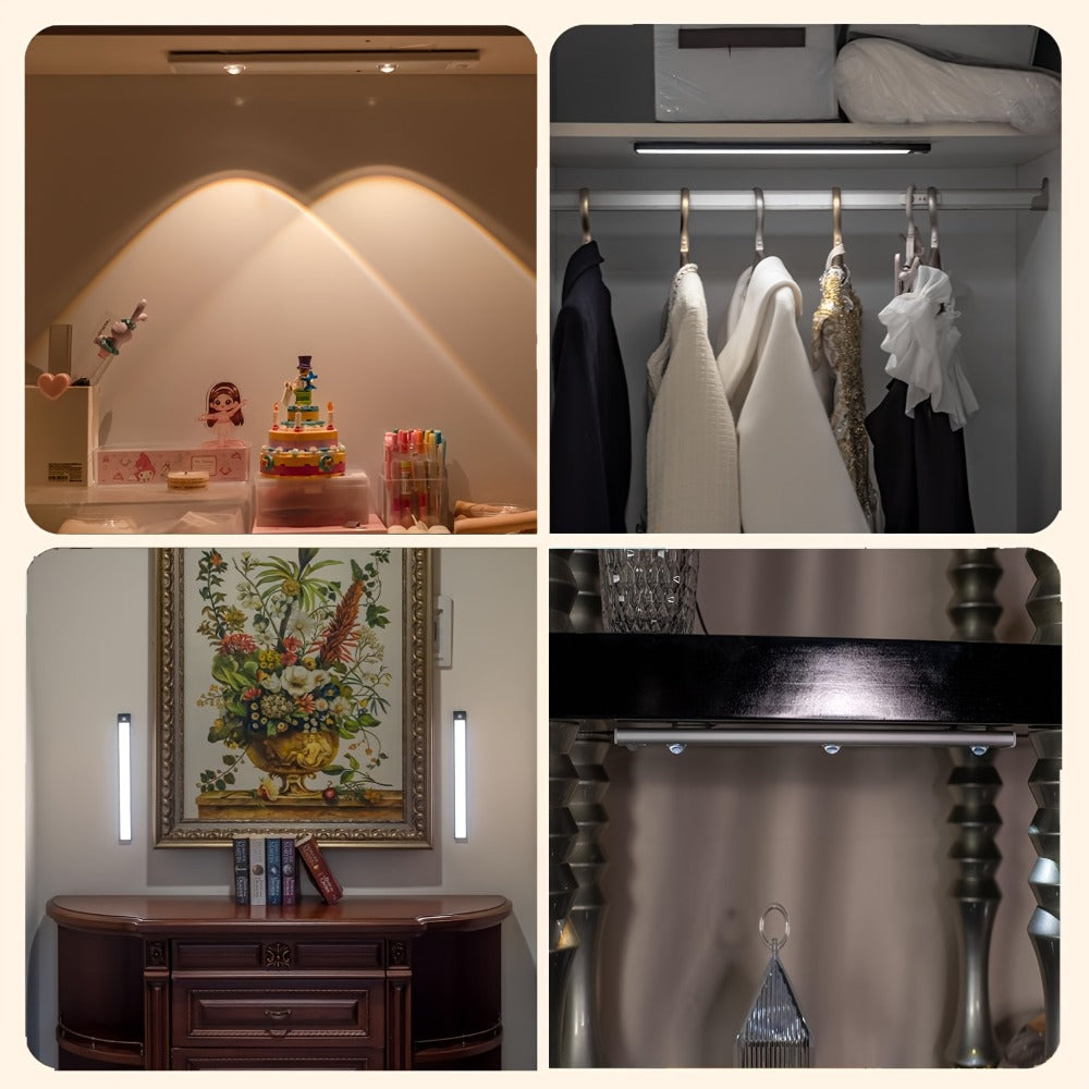 Motion Sensor LED Cabinet Light USB Rechargeable Dimmable Night Light Gesture Control 3 Modes Wireless Under Cabinet Lighting for Kitchen Bedroom Stairs Closet Reading Bedside 2pcs 3pcs