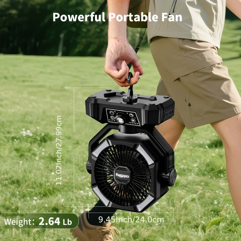 Camping Fan 20000mAh Dual Motor High-Velocity, 8-Speed Remote Control with 4 LED Lanterns and Tent Hook, Portable Outdoor Fan for Camping, Power Outages, Construction Sites and Emergency Use