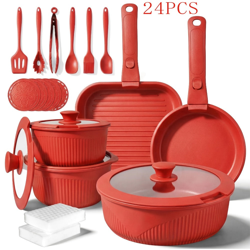 Nonstick Cookware Set 5/7/24 Piece Induction Ready with Detachable Handles ¨C Stackable Pots & Pans Set Includes Skillet Frying Pan Soup Pot Steak Pan for Home RV Kitchen, Multiple Colors