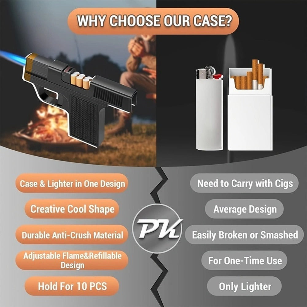 Cigarette Box Lighter Creative Design ¨C Windproof Butane Torch with Adjustable Flame, Cigar & BBQ Lighter, Outdoor Portable Kitchen Baking Essential, Unique Gift Idea (Butane Not Included)