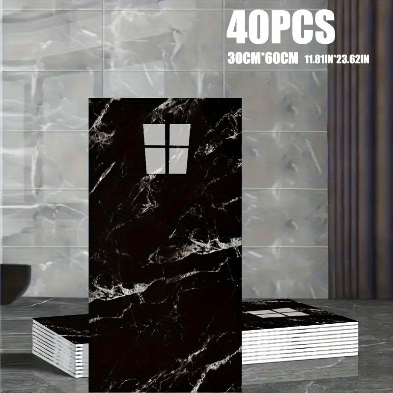 Marble Pattern Wall Stickers Vinyl Decals Oversized Glam Style Self Adhesive High Gloss Removable Wallpaper for Kitchen Bathroom Living Room Office Home Decor 20 40 Pieces Multiple Colors
