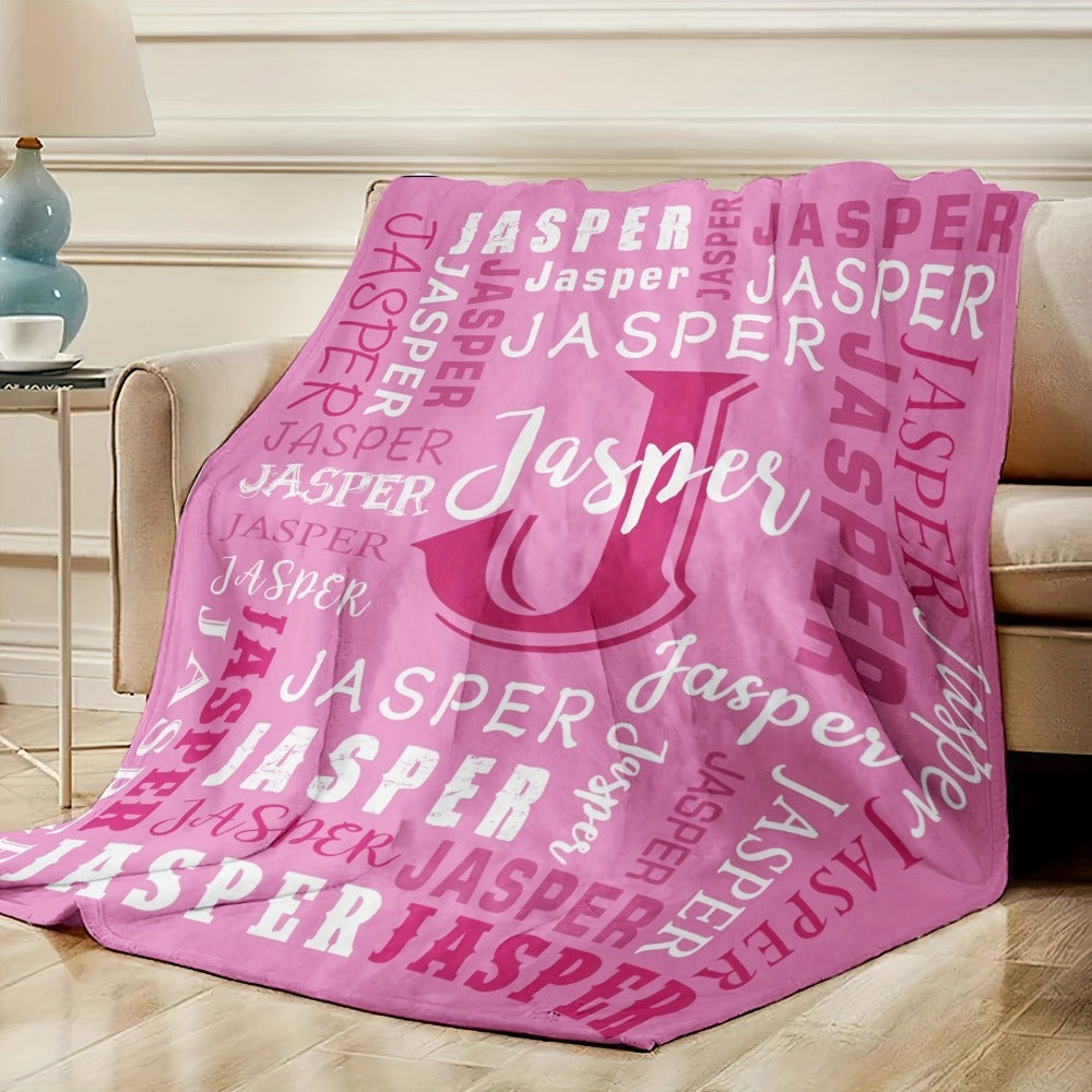 Personalized Flannel Blanket 280GSM Custom Name - Soft All-Season Throw Blanket for Home Picnic Travel, Cozy Polyester Gift Blanket Multi-Color Options