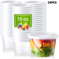Deli Containers with Lids 24 Pack - 16oz Plastic Food Storage Containers, Stackable Meal Prep Containers, Microwave & Freezer Safe, Leakproof for Soup, Salad, Leftovers - Home & Restaurant Use