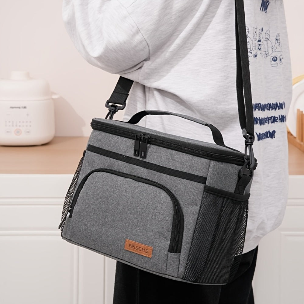Insulated Lunch Bag with Adjustable Shoulder Strap - Leakproof Reusable Cooler Bag for Men Women Portable Fresh Keeper | Black Grey Blue | Office Travel Beach Picnic Camping School