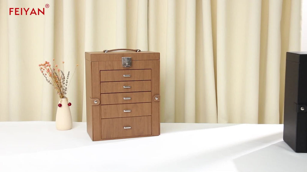 Jewelry Box 6 Tier with 5 Drawers Mirror & Lock | Large Jewelry Organizer Storage Case Gift for Women