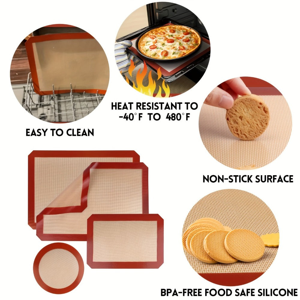 Silicone Baking Mat Set of 4 Nonstick Reusable Oven Liner Sheet for Cookies Macarons Bread Pastries Food Grade Round Square Baking Mats for Rolling Dough