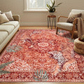 Tiger Print Rug Washable Non-Slip Area Rug - Jungle Forest Design Ultra-Thin Indoor Carpet for Living Room Bedroom Home Office, Red Green Beige, 5x7 6x9 8x10 9x12ft