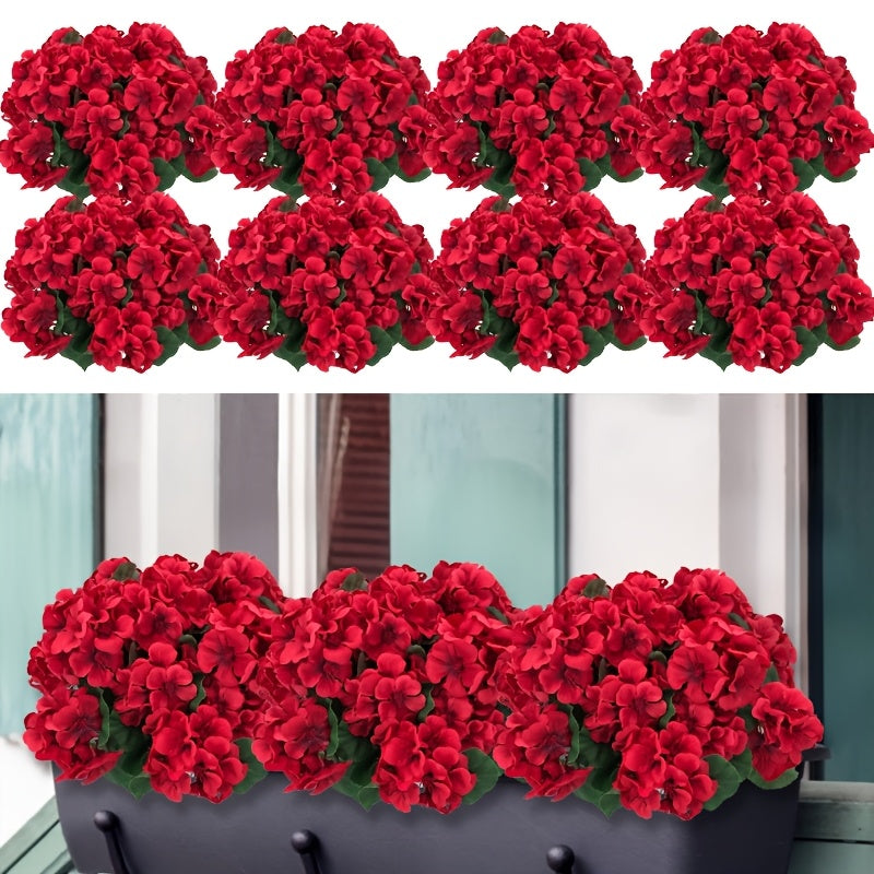 Artificial Flowers Outdoor UV Resistant - Geranium Hydrangea Rose Marigold Faux Silk Flowers for Garden Patio Home Table Centerpiece Decor, 8/16 Bundles, 13.77 Inch