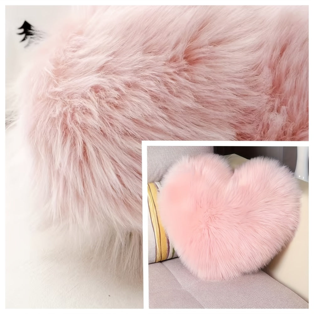 Heart Shaped Plush Pillow Cover Faux Wool Fluffy Cushion Cover for Sofa Bed Chair Car - Valentine's Day Decor Throw Pillowcase 17¡± Soft Decorative Pillow Case, Red & Pink, Insert Not Included