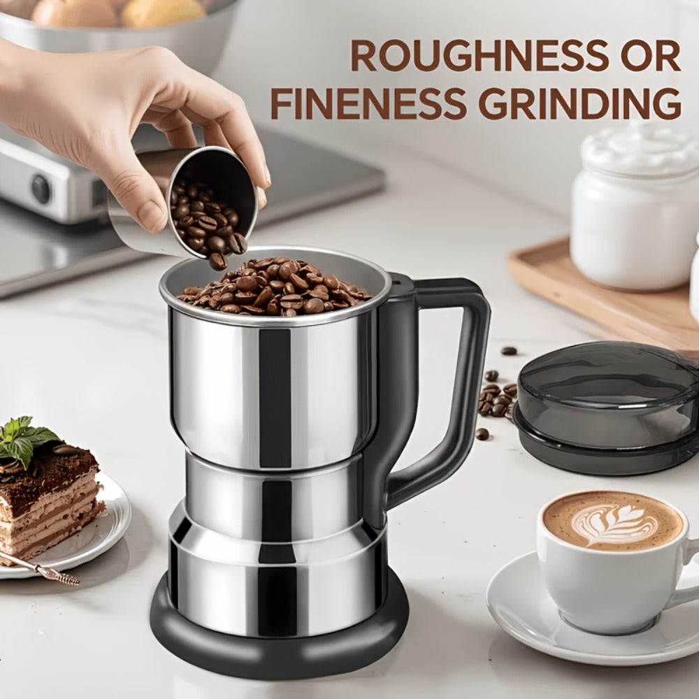 Electric Coffee Grinder 300W 4-Blade Stainless Steel Spice Nut Bean Grinder 400g 14oz Deepen Chamber Wet Dry Food Processor 10-Second Fast Grinding One-Button Control