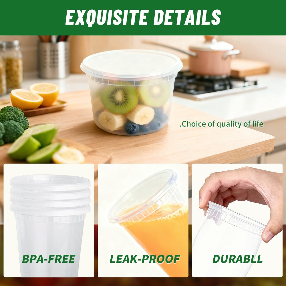 Deli Containers with Lids 48 Pack 16oz - BPA-Free Leakproof Plastic Food Containers Microwave Dishwasher and Freezer Safe, Stackable Meal Prep Containers for Takeout Soup Salad and Food Storage, 24 Containers and 24 Lids