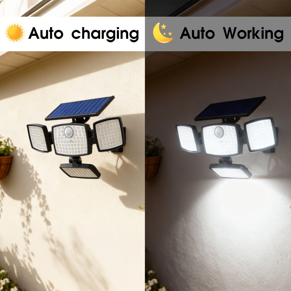 Solar Outdoor Motion Sensor Light 4-Head 3000LM ¨C 270¡ã Wide Angle, 3 Modes, IP65 Waterproof, Remote Control, Solar Flood Light for Garden Backyard Garage Wall Yard, 1/2/4 Pack